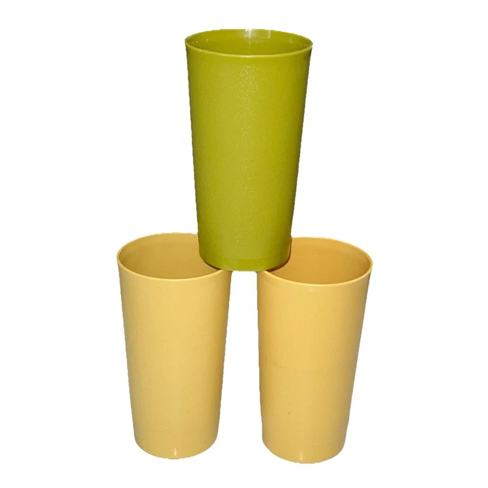 Set Of 3‎ Vintage Tupperware # 873 Tumblers Cups Harvest Colors Stackable 12 oz.
